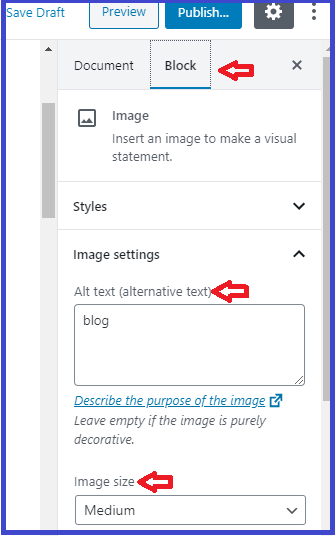 how to use gutenberg editor in wordpress-screenshot-block-settings